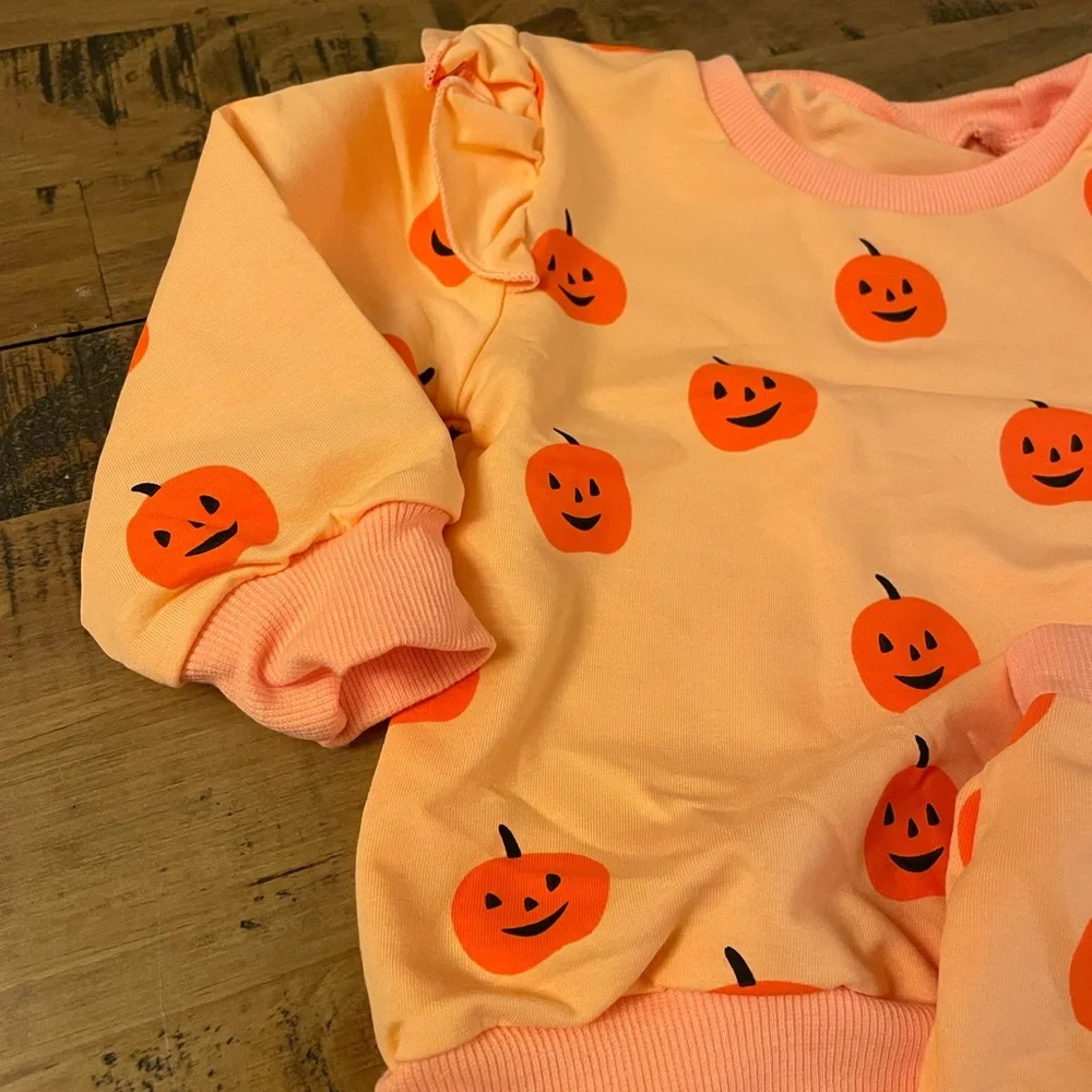 Pumpkin Print Kids Sweatshirt and Pants Set
